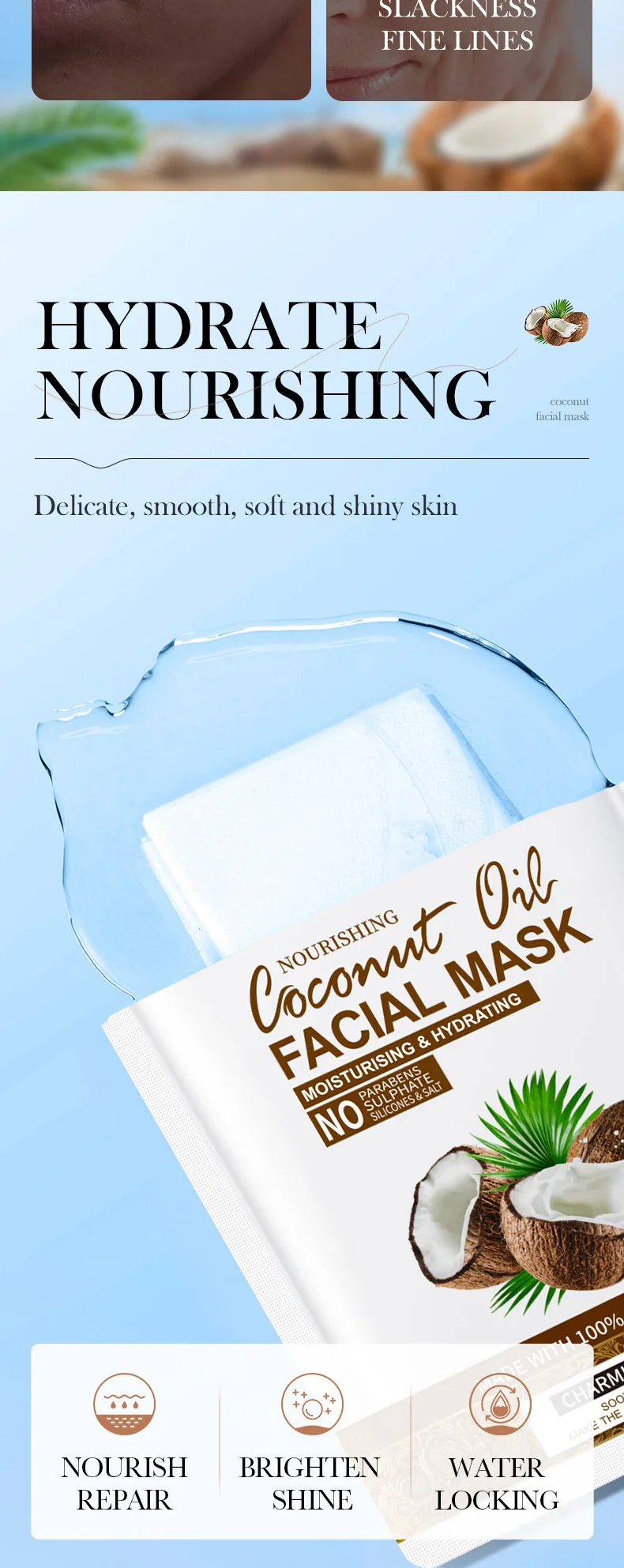 5pcs SADOER Coconut Face Mask Facial skincare Moisturizing Firming Hydrating Nourishing Facial Masks Face Skin Care Products - Image 9