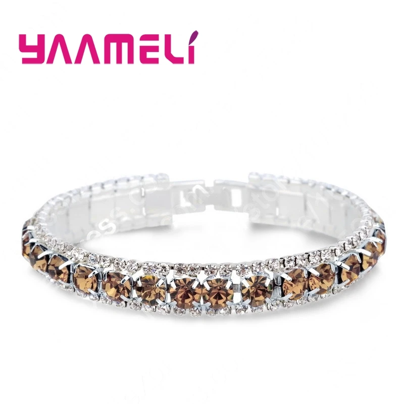Top Sale 925 Stamp Silver Color Bracelets Full AAA Zircon Austrian Crystal Femme Women Link Chain Jewelry Bangles 14 Colors - Image 25