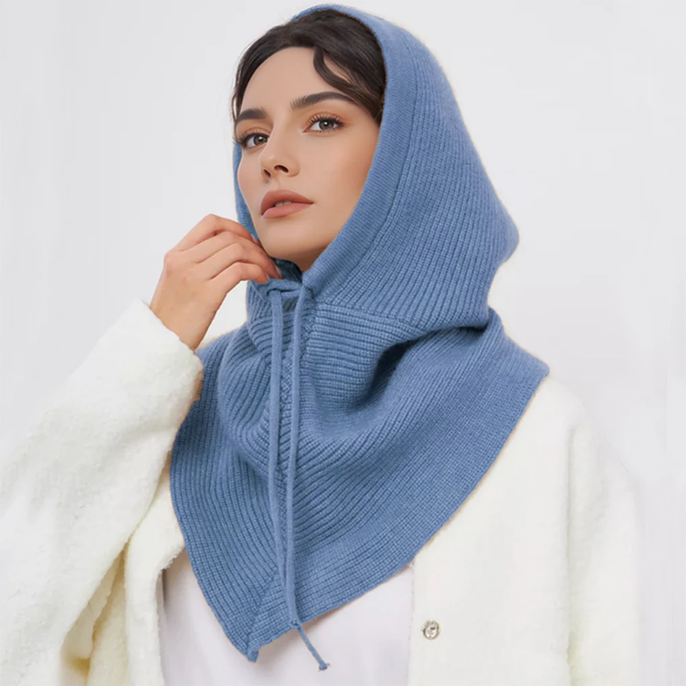 Winter Balaclava Hat Scarf for Women Warm Knitted Hooded Caps Outdoor Warm One-Piece Neck Collar Beanies Hats for Girls - Image 14