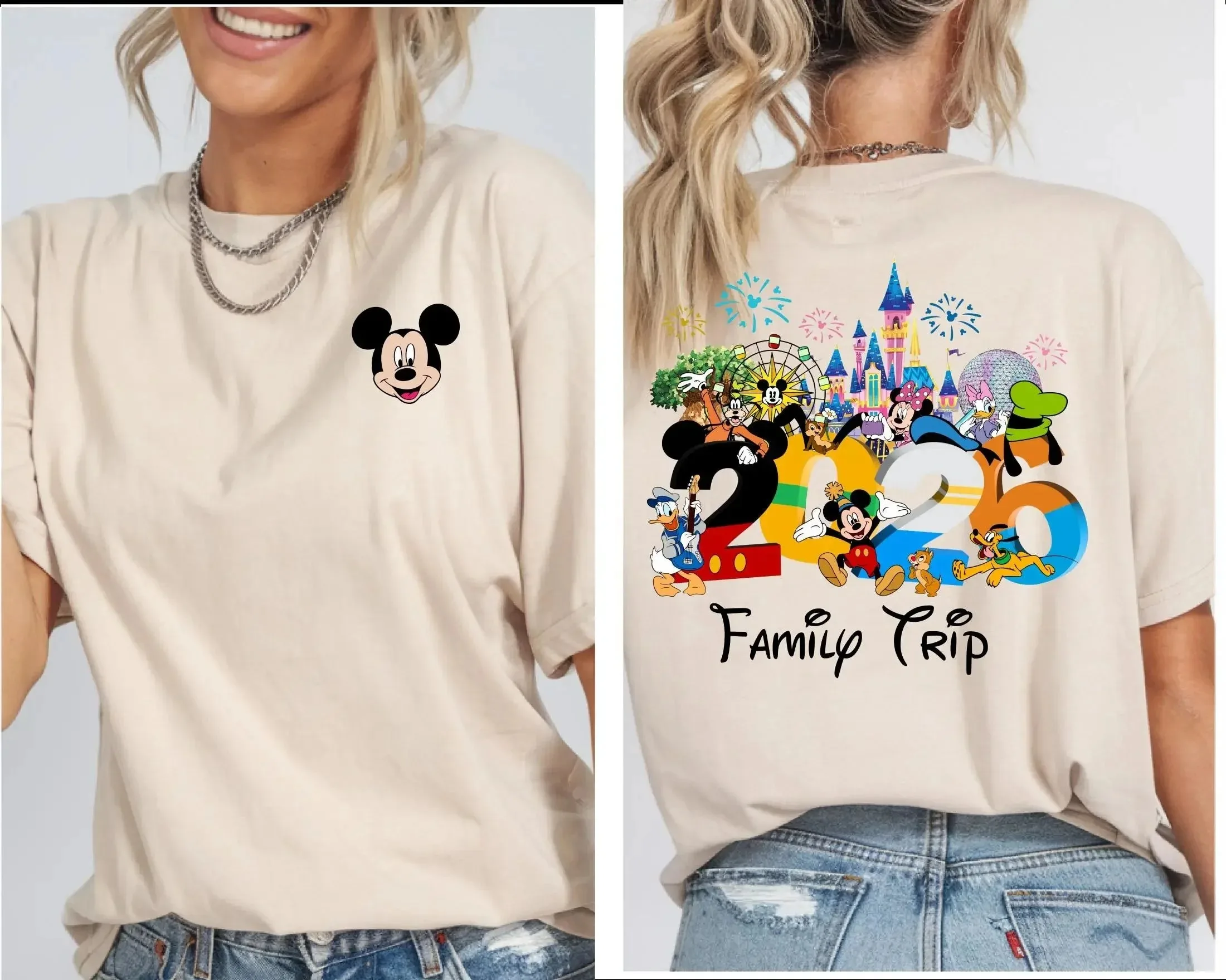 2026 Summer Mickey Classic Character Family Trip Theme Cotton Printed Short Sleeve T-shirt children - Image 3