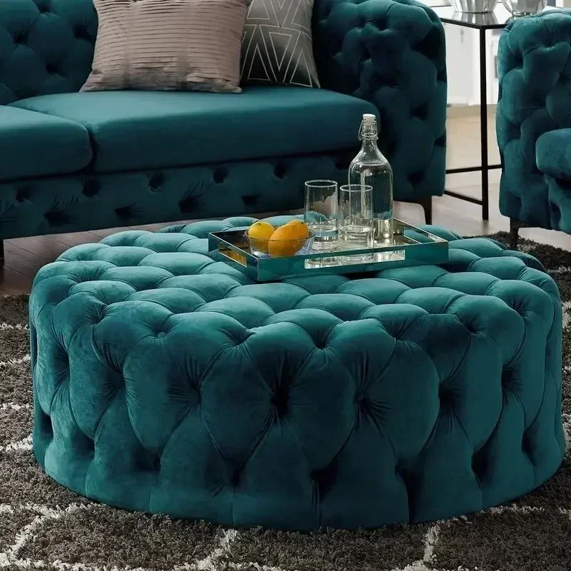 Nordic velvet Floor stool Corner sofa chair round vanity stool design big soft ottoman pouf Child Low stool luxury furniture - Image 16