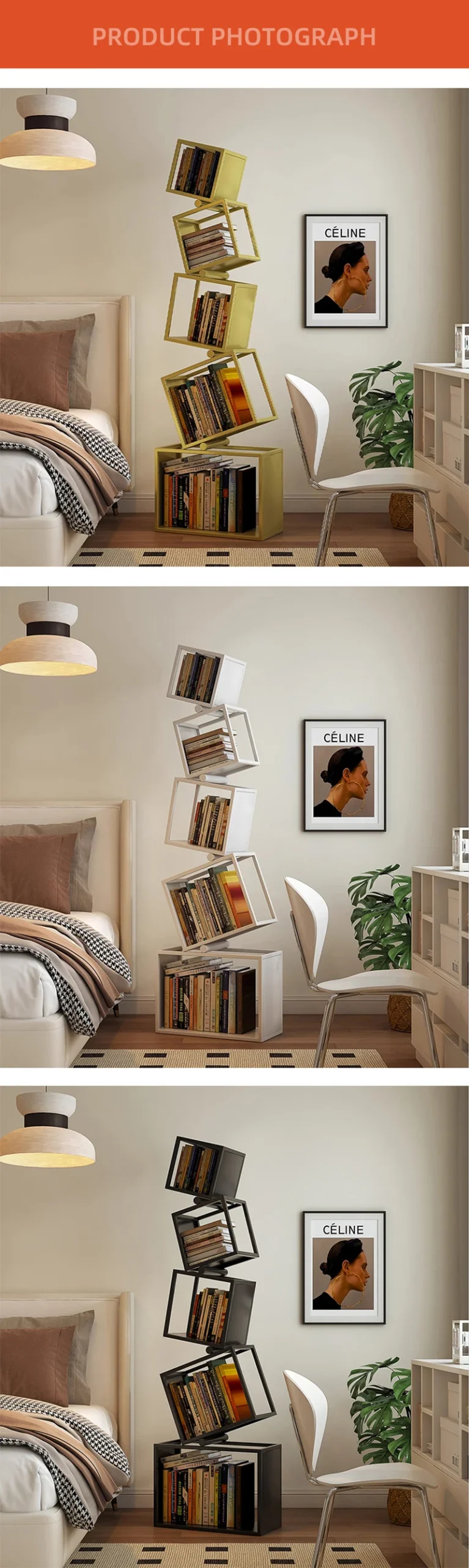 5 Layer Grid Bookshelf Modern Simple Foldable Storage Metal Living Study Room Decoration Corner Arrange Floor Standing Bookshelf - Image 15