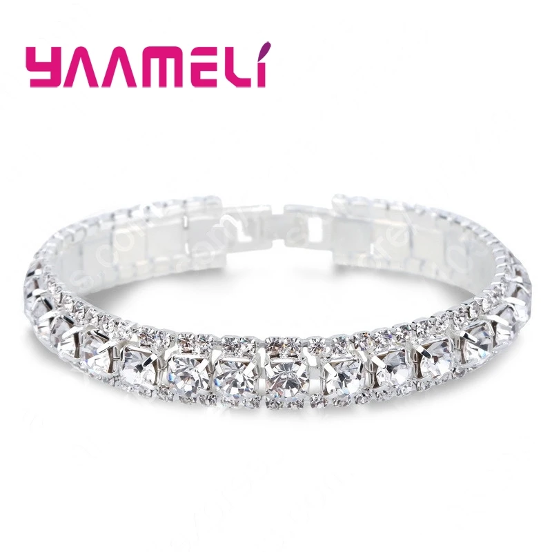 Top Sale 925 Stamp Silver Color Bracelets Full AAA Zircon Austrian Crystal Femme Women Link Chain Jewelry Bangles 14 Colors - Image 22