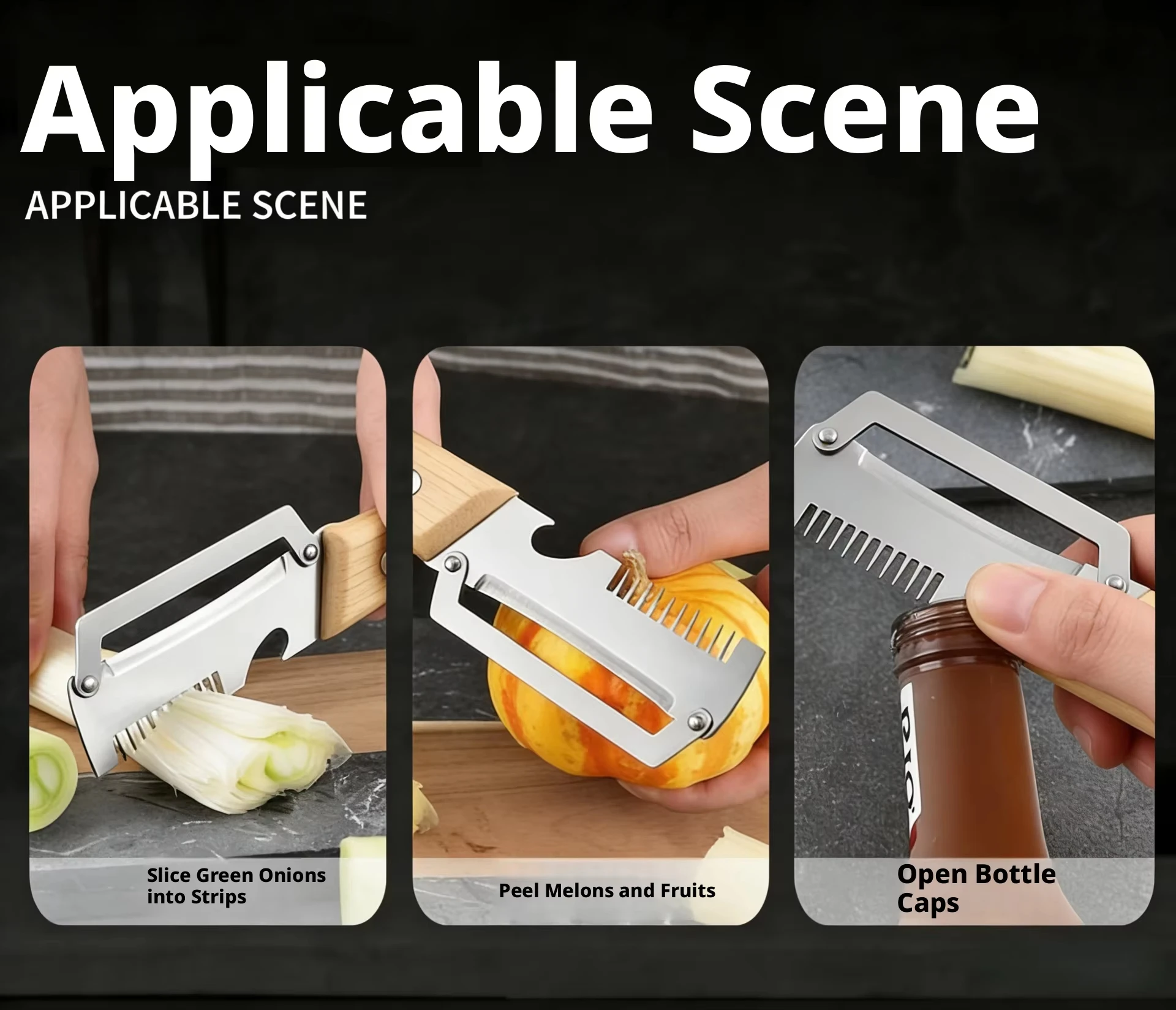 2-in-1 Stainless Steel Peeler Multi-Functional Serrated Vegetable Slicer Fruit Peeling Slicing Wooden Handle New Kitchen Knife - Image 13