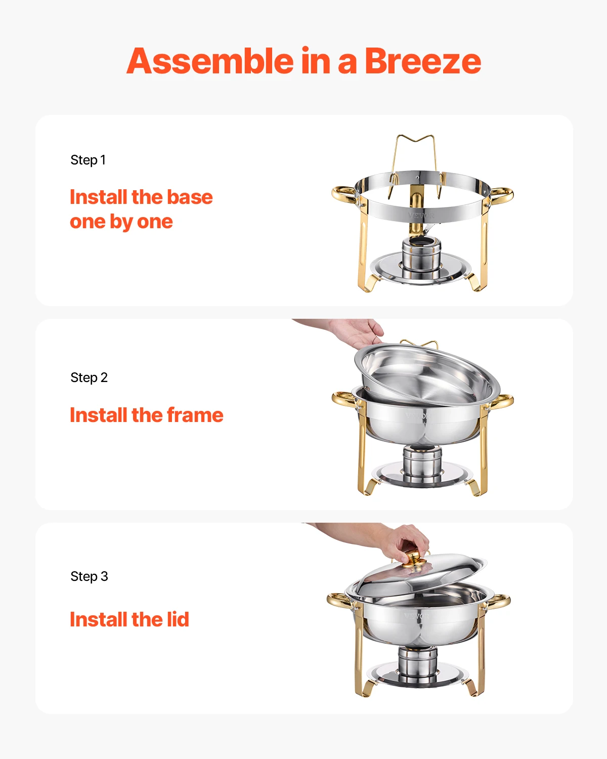 SucceBuy 4 Pack Chafing Dish Buffet Set Stainless Steel Chafer w/4 Full Size Pan Round Catering Warmer Server for Party Banquets - Image 5