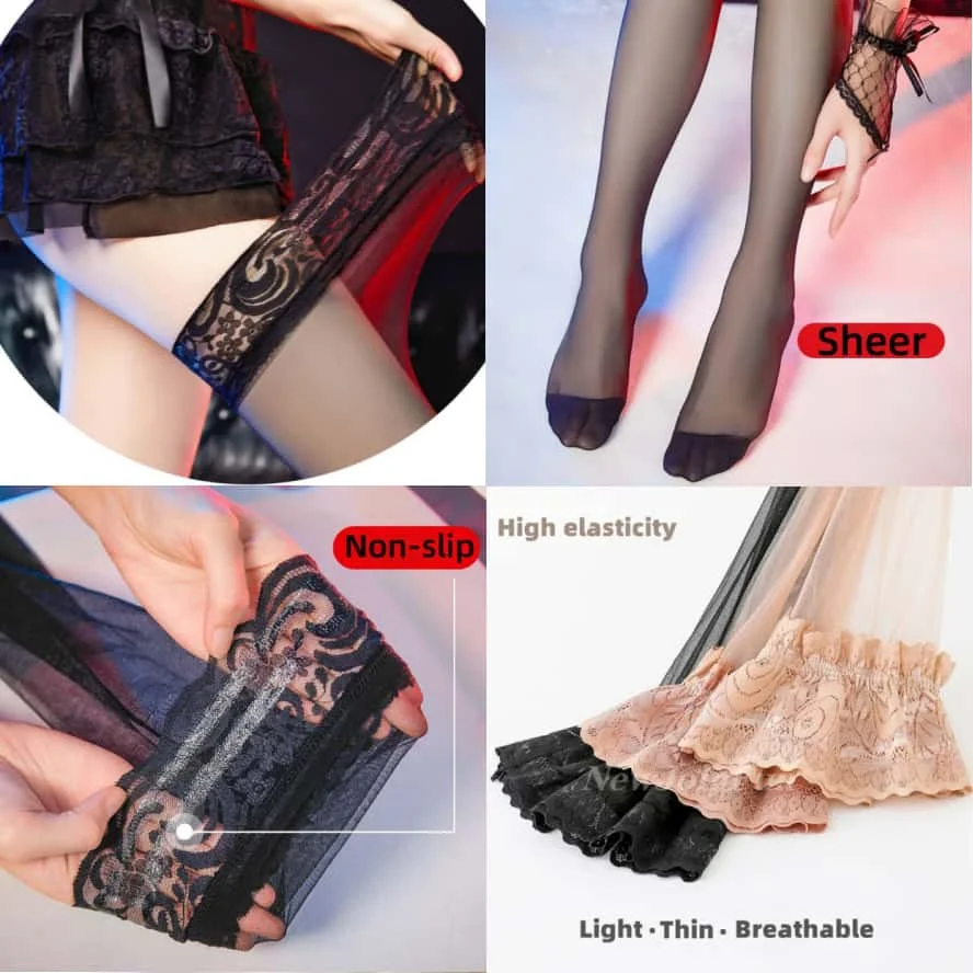 Women Plus Size Thigh High Stockings Lace Top Silicon Anti-skid Fashion NightClub Wear Sheer Over Knee Socks Female XXL - Image 5