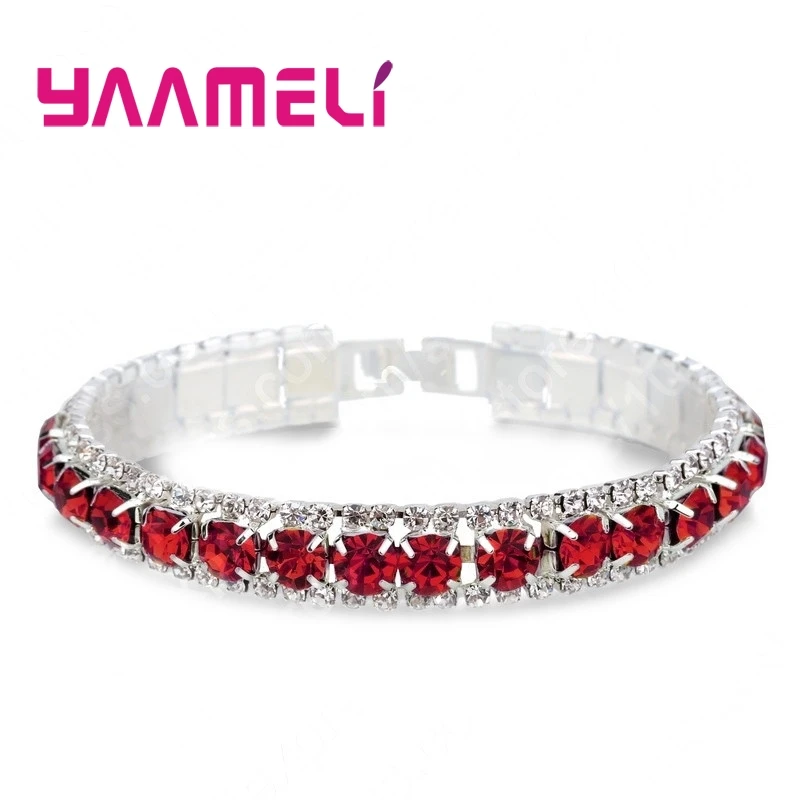 Top Sale 925 Stamp Silver Color Bracelets Full AAA Zircon Austrian Crystal Femme Women Link Chain Jewelry Bangles 14 Colors - Image 24