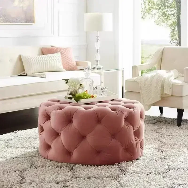 Nordic velvet Floor stool Corner sofa chair round vanity stool design big soft ottoman pouf Child Low stool luxury furniture - Image 8