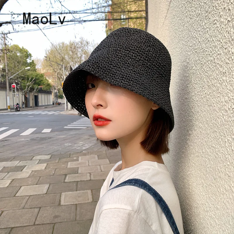 Beach Korean Straw Hat Summer Women Visor Bucket Hat Fisherman Hat Hand weaving Panama Girl Fishing Chapeau Sun Hats tool - Image 2