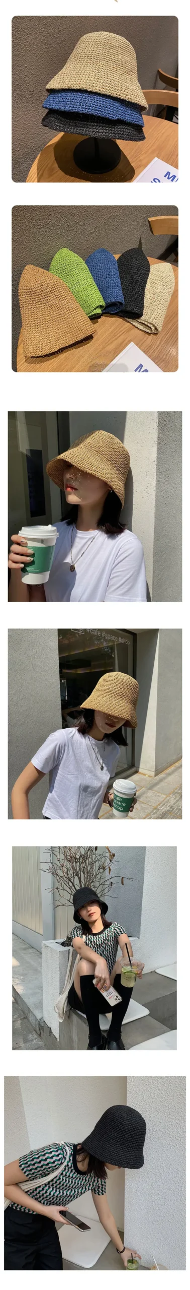 Beach Korean Straw Hat Summer Women Visor Bucket Hat Fisherman Hat Hand weaving Panama Girl Fishing Chapeau Sun Hats tool - Image 16