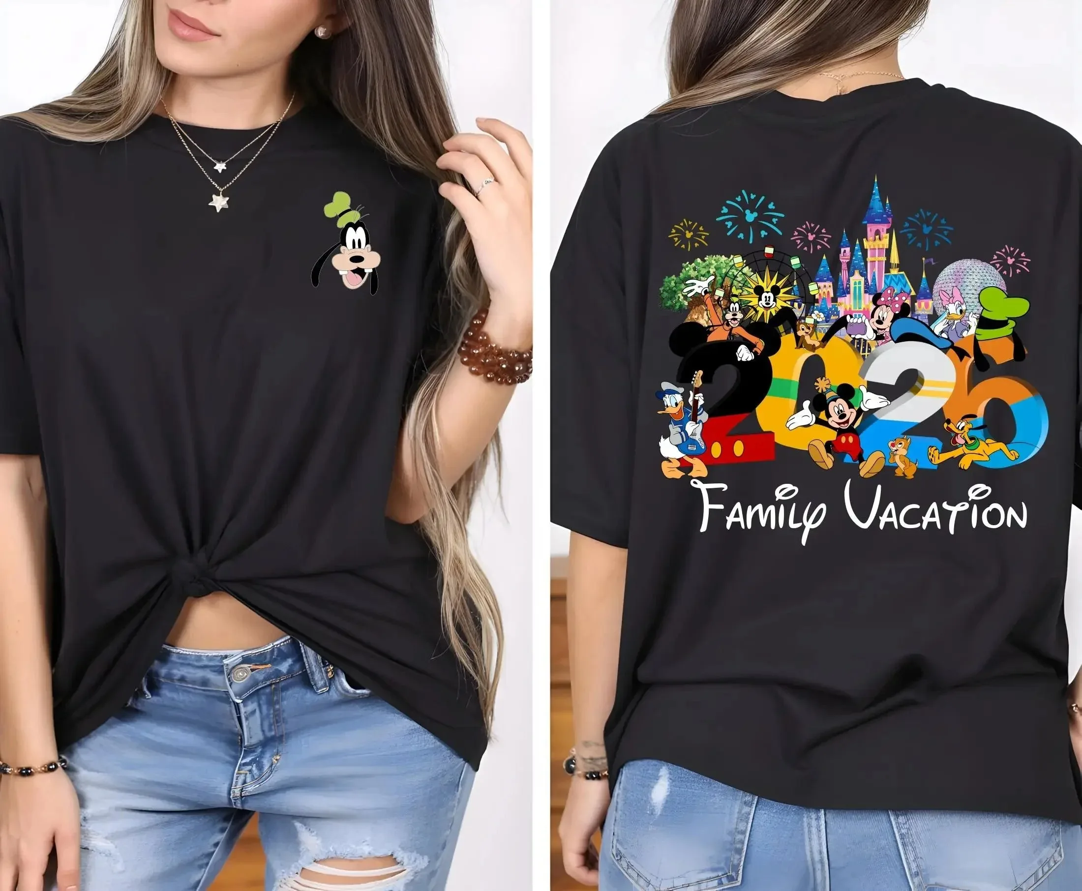 2026 Summer Mickey Classic Character Family Trip Theme Cotton Printed Short Sleeve T-shirt children - Image 2