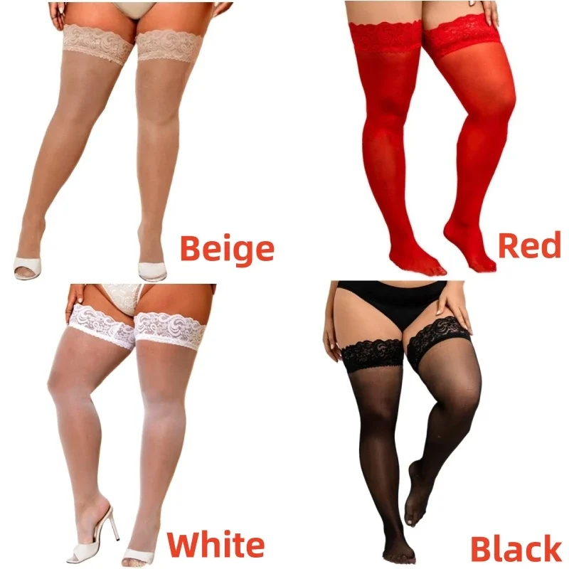 Women Plus Size Thigh High Stockings Lace Top Silicon Anti-skid Fashion NightClub Wear Sheer Over Knee Socks Female XXL - Image 36