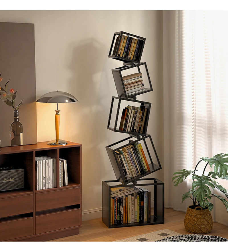 5 Layer Grid Bookshelf Modern Simple Foldable Storage Metal Living Study Room Decoration Corner Arrange Floor Standing Bookshelf - Image 14