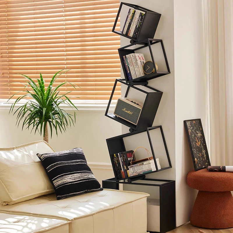 5 Layer Grid Bookshelf Modern Simple Foldable Storage Metal Living Study Room Decoration Corner Arrange Floor Standing Bookshelf - Image 4