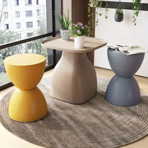 Hourglass Round Stool, Shoe Changing Stool - Colorful Geometric Aesthetics Design, Suitable for Modern Style Home Decor