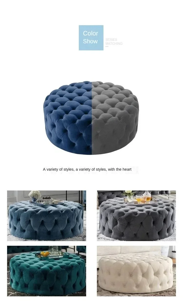 Nordic velvet Floor stool Corner sofa chair round vanity stool design big soft ottoman pouf Child Low stool luxury furniture - Image 24