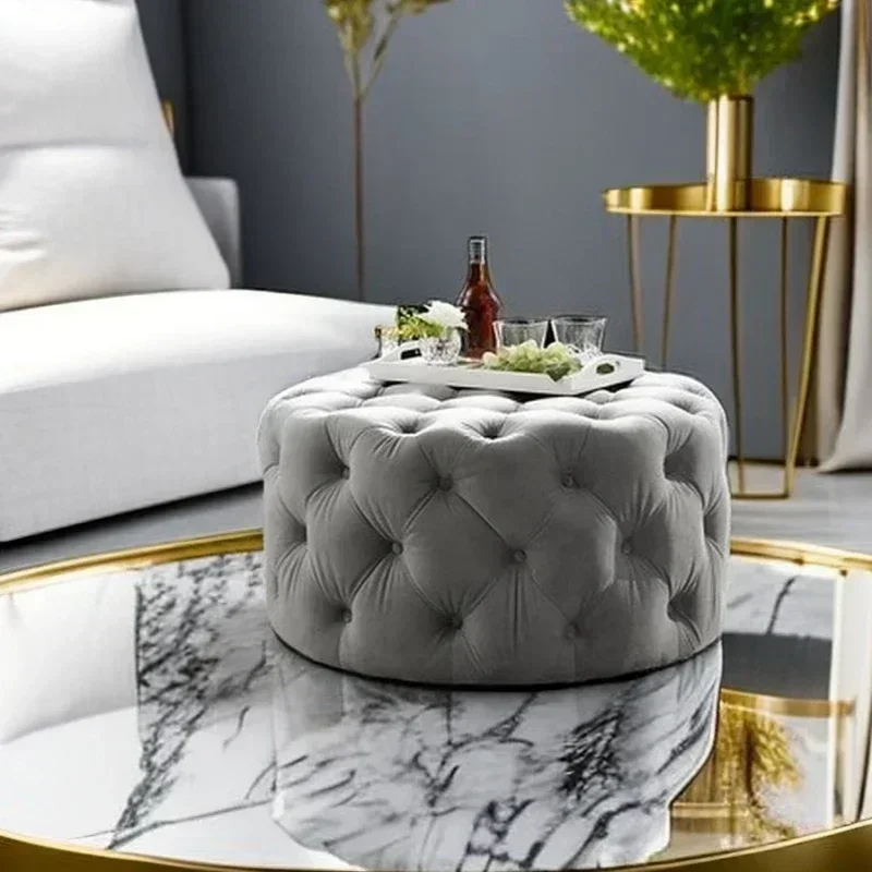 Nordic velvet Floor stool Corner sofa chair round vanity stool design big soft ottoman pouf Child Low stool luxury furniture - Image 3