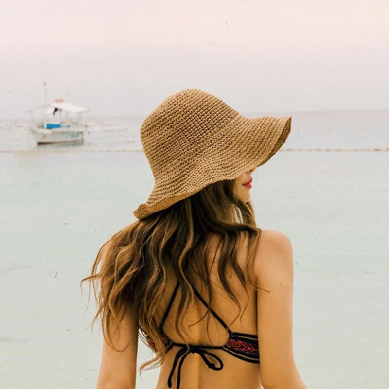 Beach Korean Straw Hat Summer Women Visor Bucket Hat Fisherman Hat Hand weaving Panama Girl Fishing Chapeau Sun Hats tool - Image 5