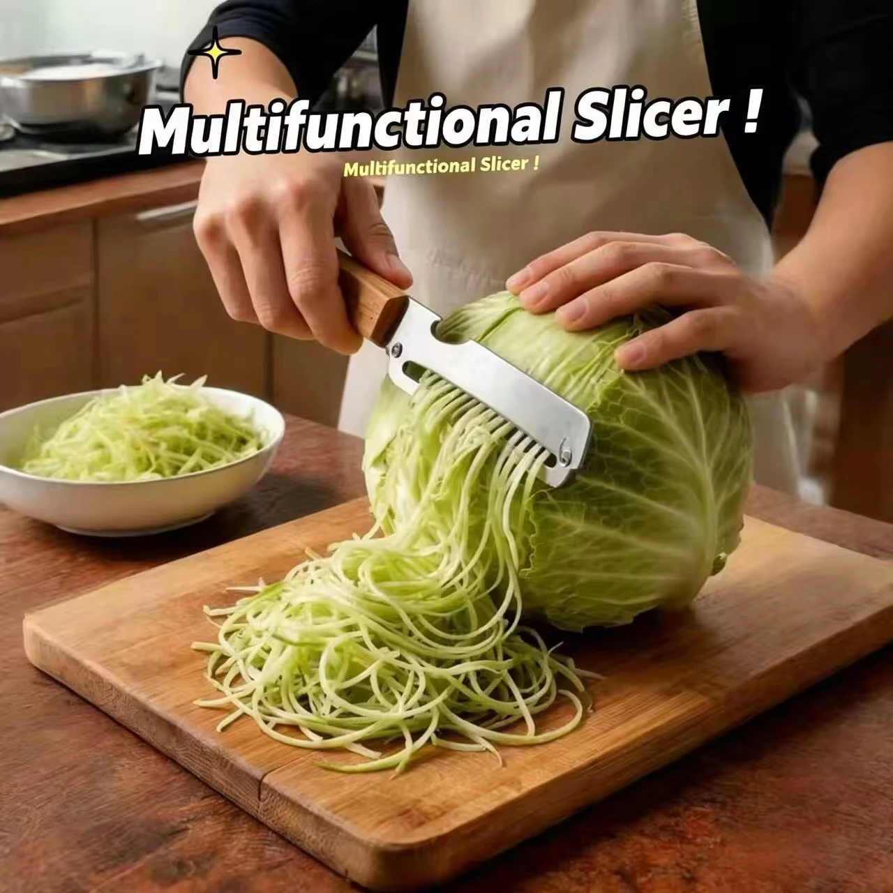 2-in-1 Stainless Steel Peeler Multi-Functional Serrated Vegetable Slicer Fruit Peeling Slicing Wooden Handle New Kitchen Knife - Image 18