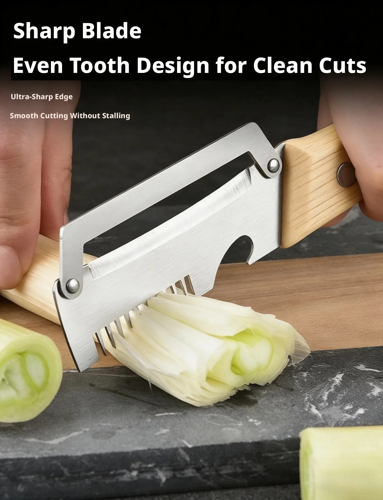 2-in-1 Stainless Steel Peeler Multi-Functional Serrated Vegetable Slicer Fruit Peeling Slicing Wooden Handle New Kitchen Knife - Image 14