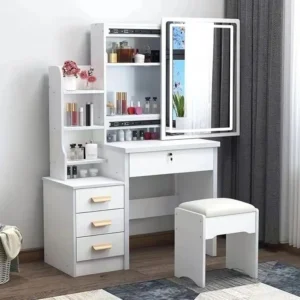 Illuminated Makeup Vanity Desk with 3-Color LED Mirror and Storage for Bedroom or Bathroom