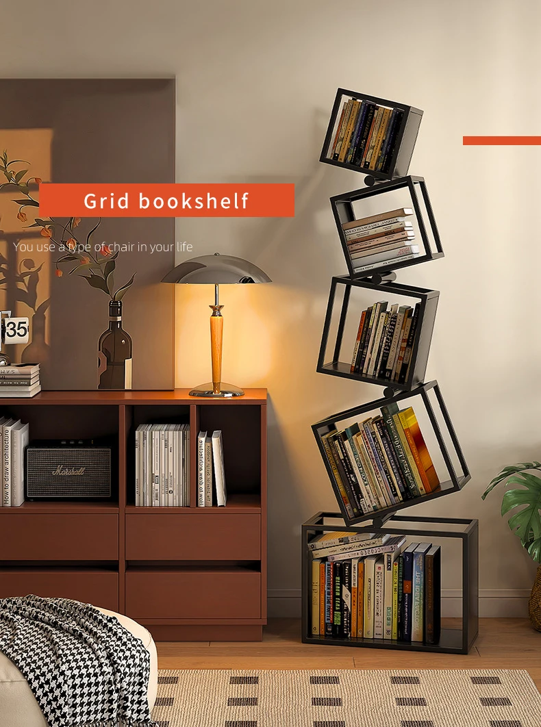 5 Layer Grid Bookshelf Modern Simple Foldable Storage Metal Living Study Room Decoration Corner Arrange Floor Standing Bookshelf - Image 16