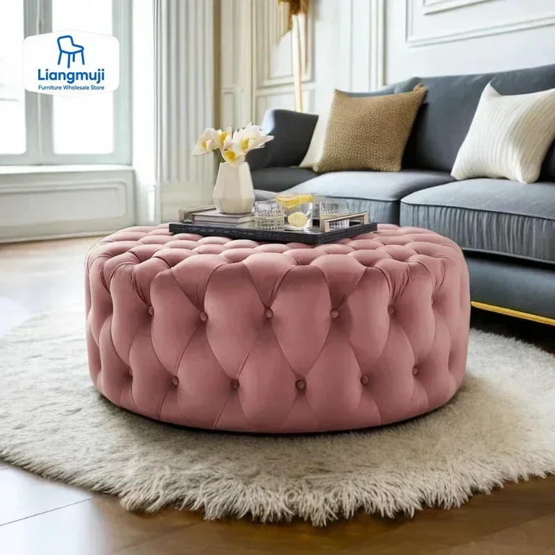 Nordic velvet Floor stool Corner sofa chair round vanity stool design big soft ottoman pouf Child Low stool luxury furniture