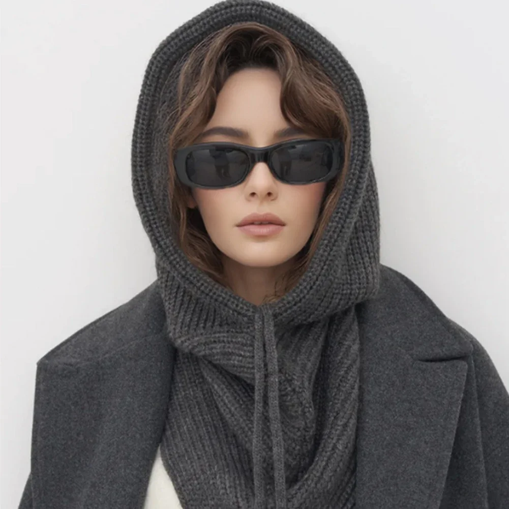 Winter Balaclava Hat Scarf for Women Warm Knitted Hooded Caps Outdoor Warm One-Piece Neck Collar Beanies Hats for Girls