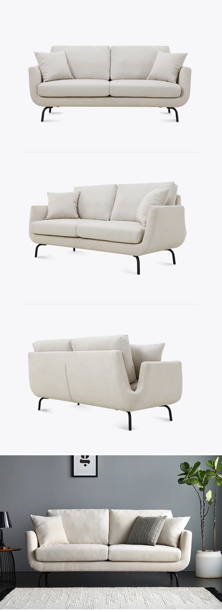 Furniture White Living Room 2 Seater Modern Nordic Scandinavian Upholstery Small Comfy High Quality - Image 12