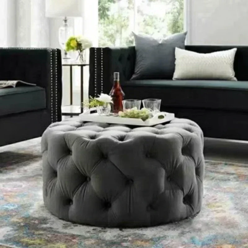 Nordic velvet Floor stool Corner sofa chair round vanity stool design big soft ottoman pouf Child Low stool luxury furniture - Image 9