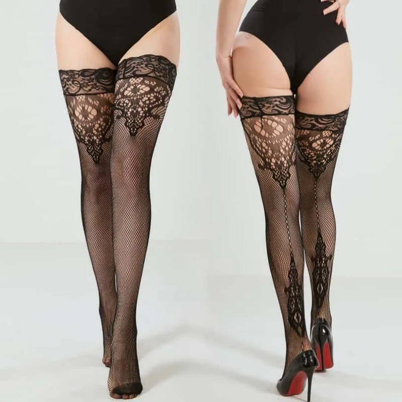 Women Plus Size Thigh High Stockings Lace Top Silicon Anti-skid Fashion NightClub Wear Sheer Over Knee Socks Female XXL - Image 30
