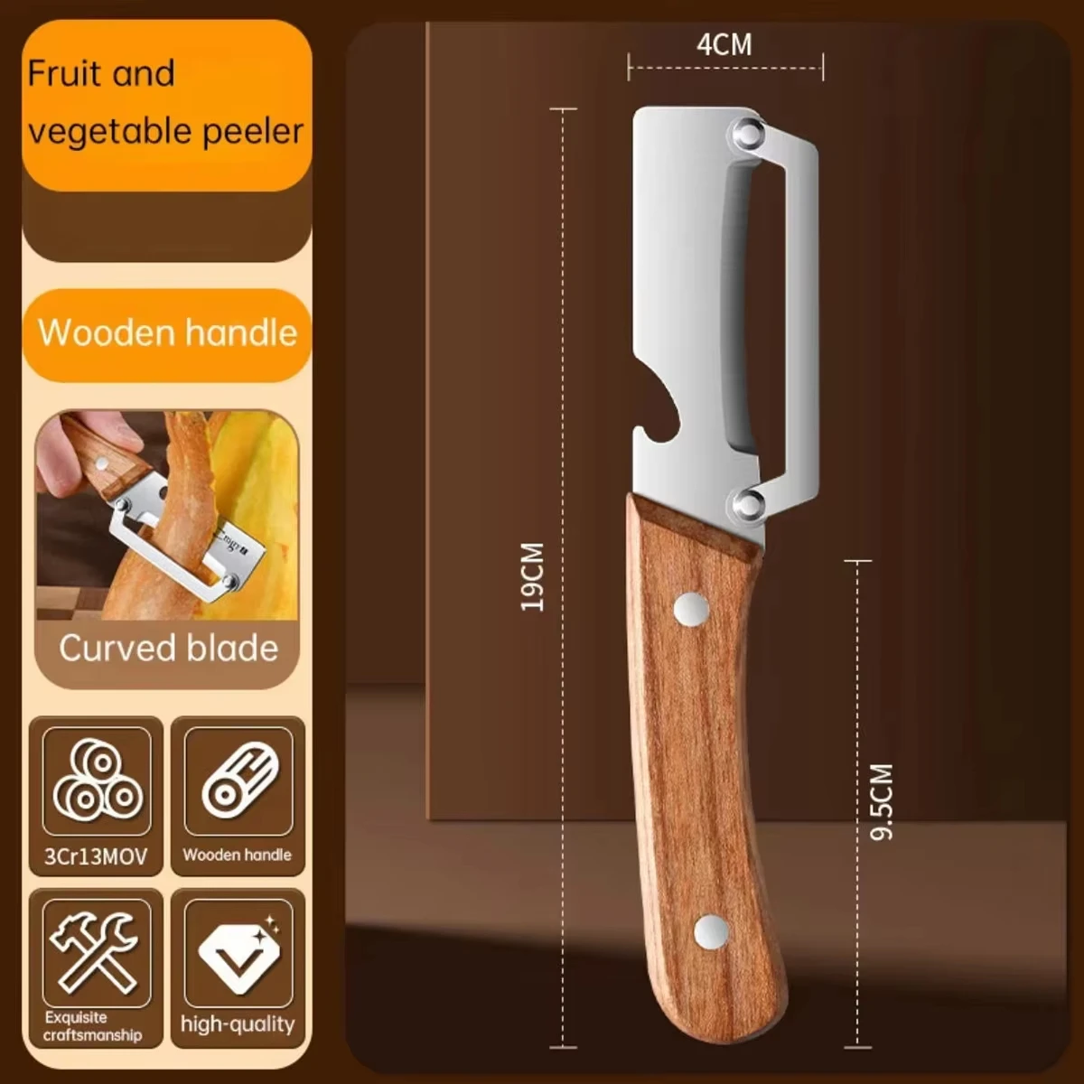2-in-1 Stainless Steel Peeler Multi-Functional Serrated Vegetable Slicer Fruit Peeling Slicing Wooden Handle New Kitchen Knife - Image 6