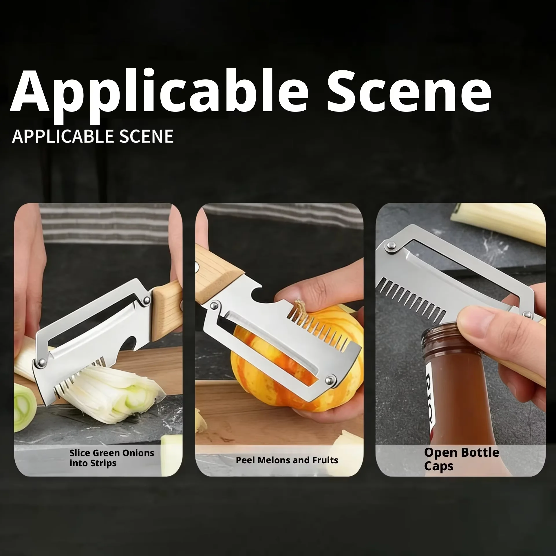 2-in-1 Stainless Steel Peeler Multi-Functional Serrated Vegetable Slicer Fruit Peeling Slicing Wooden Handle New Kitchen Knife - Image 5