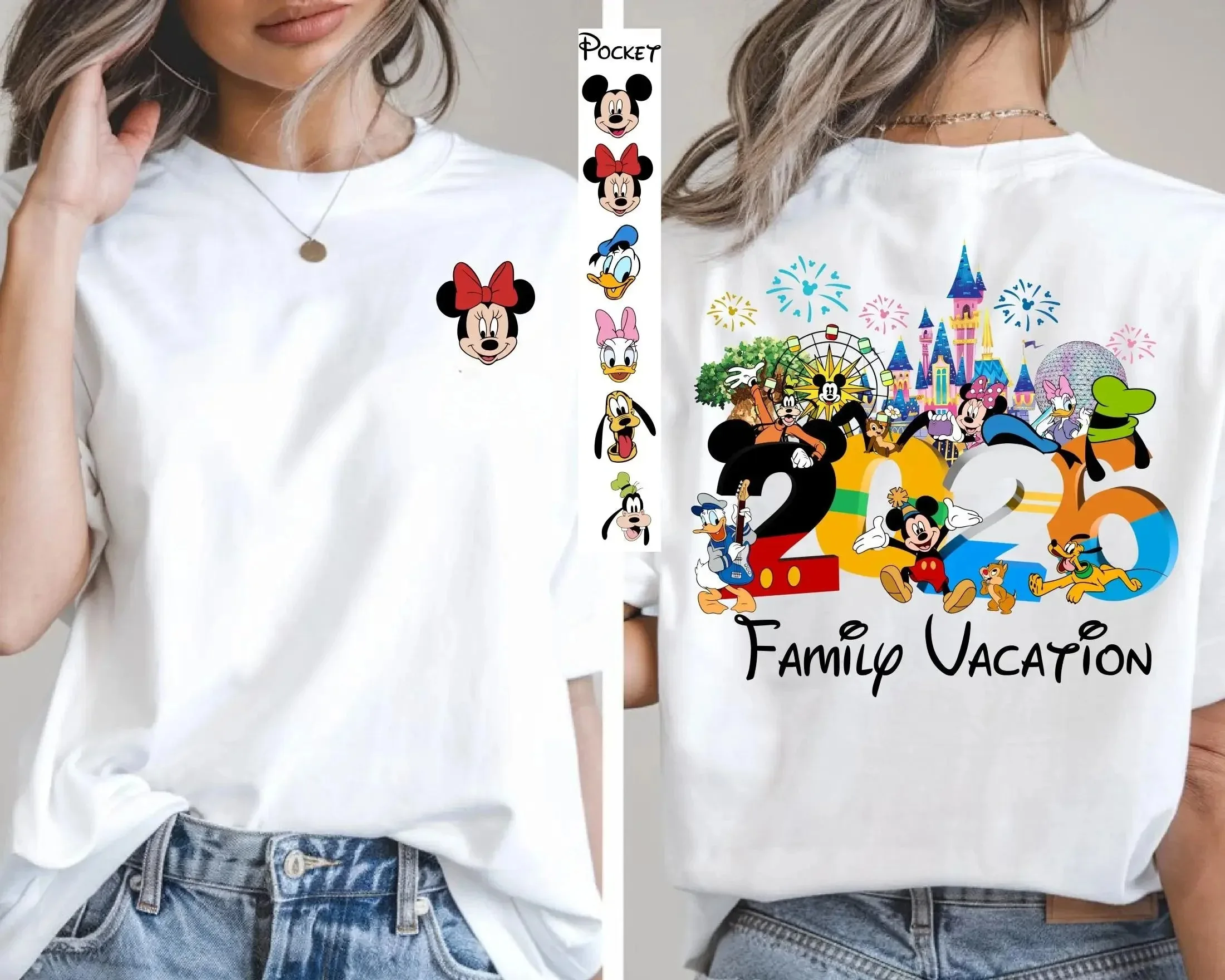 2026 Summer Mickey Classic Character Family Trip Theme Cotton Printed Short Sleeve T-shirt children