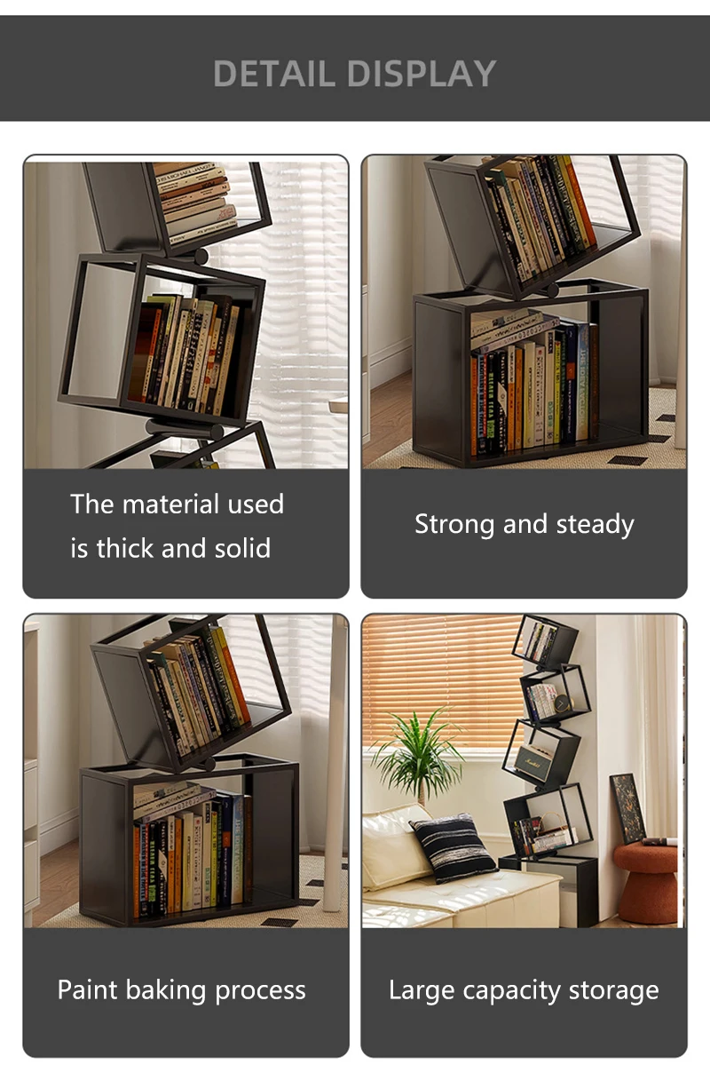 5 Layer Grid Bookshelf Modern Simple Foldable Storage Metal Living Study Room Decoration Corner Arrange Floor Standing Bookshelf - Image 12