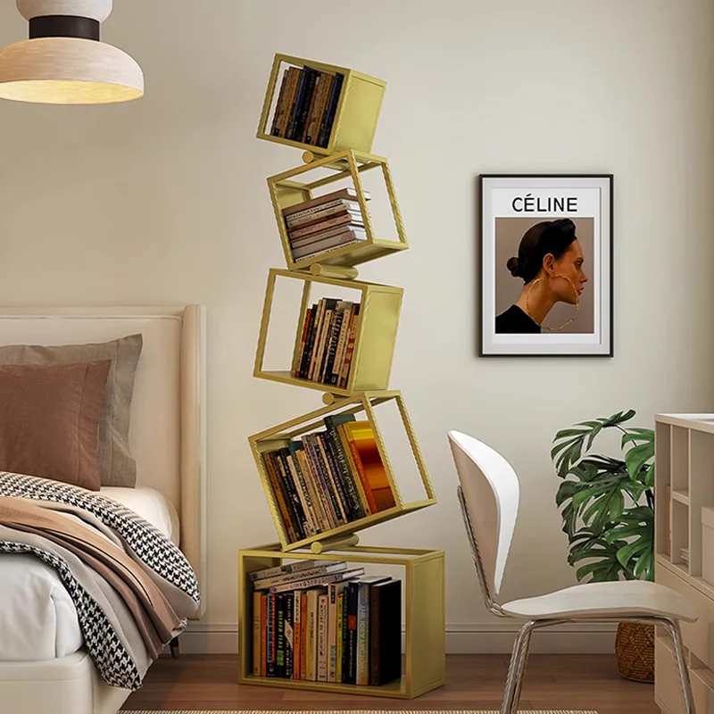 5 Layer Grid Bookshelf Modern Simple Foldable Storage Metal Living Study Room Decoration Corner Arrange Floor Standing Bookshelf - Image 3