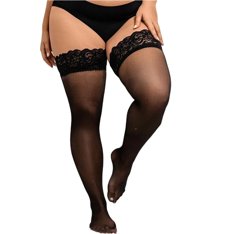 Women Plus Size Thigh High Stockings Lace Top Silicon Anti-skid Fashion NightClub Wear Sheer Over Knee Socks Female XXL - Image 24