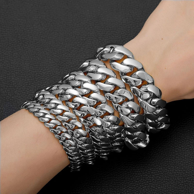 Hip Hop Rock Stainless Steel Rhombus Cuban Miami Link Chain Bracelets for Men Bling Iced Out Rapper Jewelry Gold Silver Color - Image 9