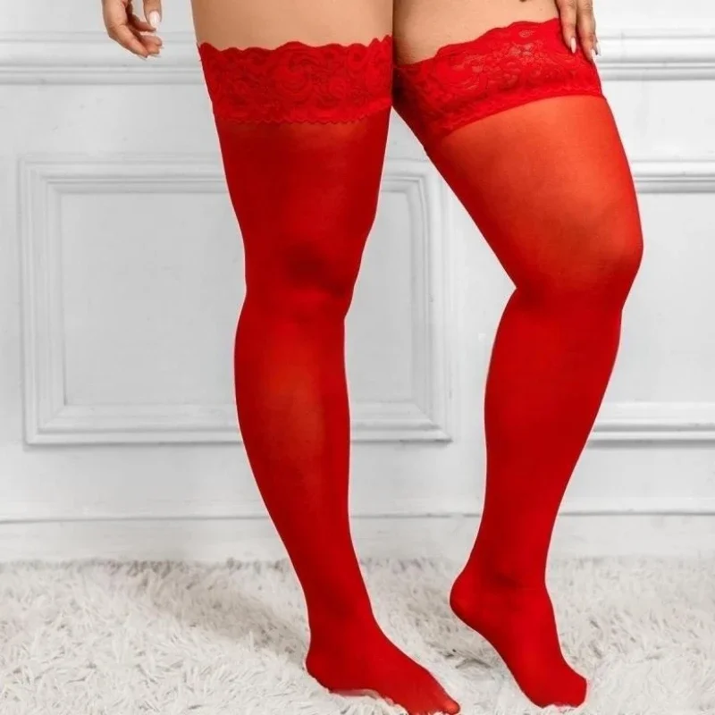 Women Plus Size Thigh High Stockings Lace Top Silicon Anti-skid Fashion NightClub Wear Sheer Over Knee Socks Female XXL - Image 33