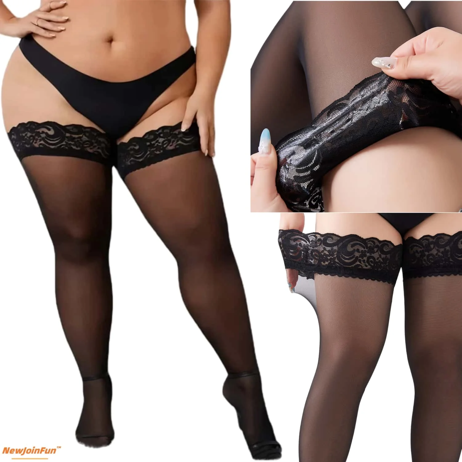 Women Plus Size Thigh High Stockings Lace Top Silicon Anti-skid Fashion NightClub Wear Sheer Over Knee Socks Female XXL - Image 2