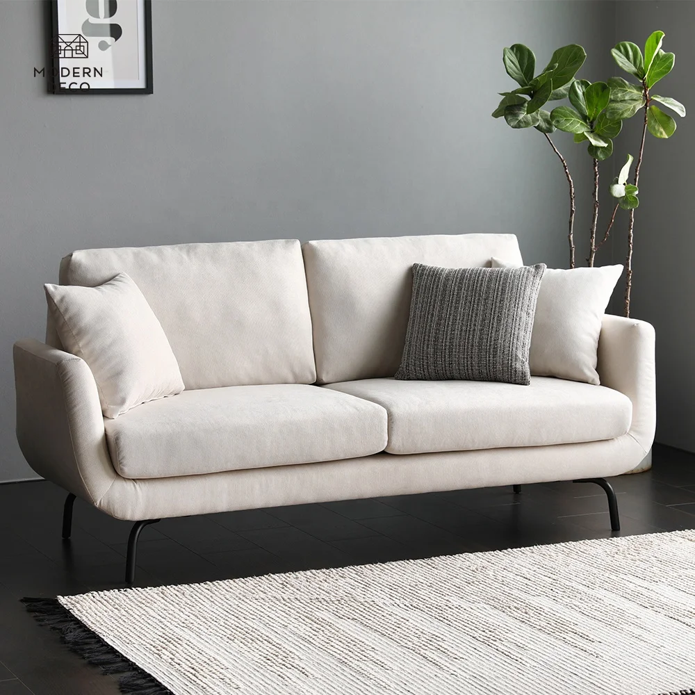 Furniture White Living Room 2 Seater Modern Nordic Scandinavian Upholstery Small Comfy High Quality - Image 2
