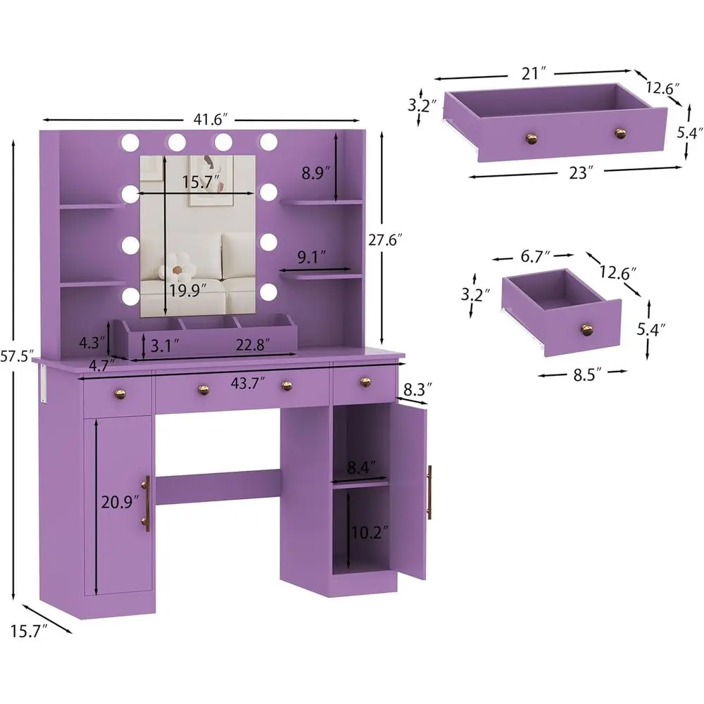 Makeup Vanity Desk with Mirror, LED Lights & Power Outlet, 3 Drawers & Cabinet, Ideal for Women's Bedroom - Image 2