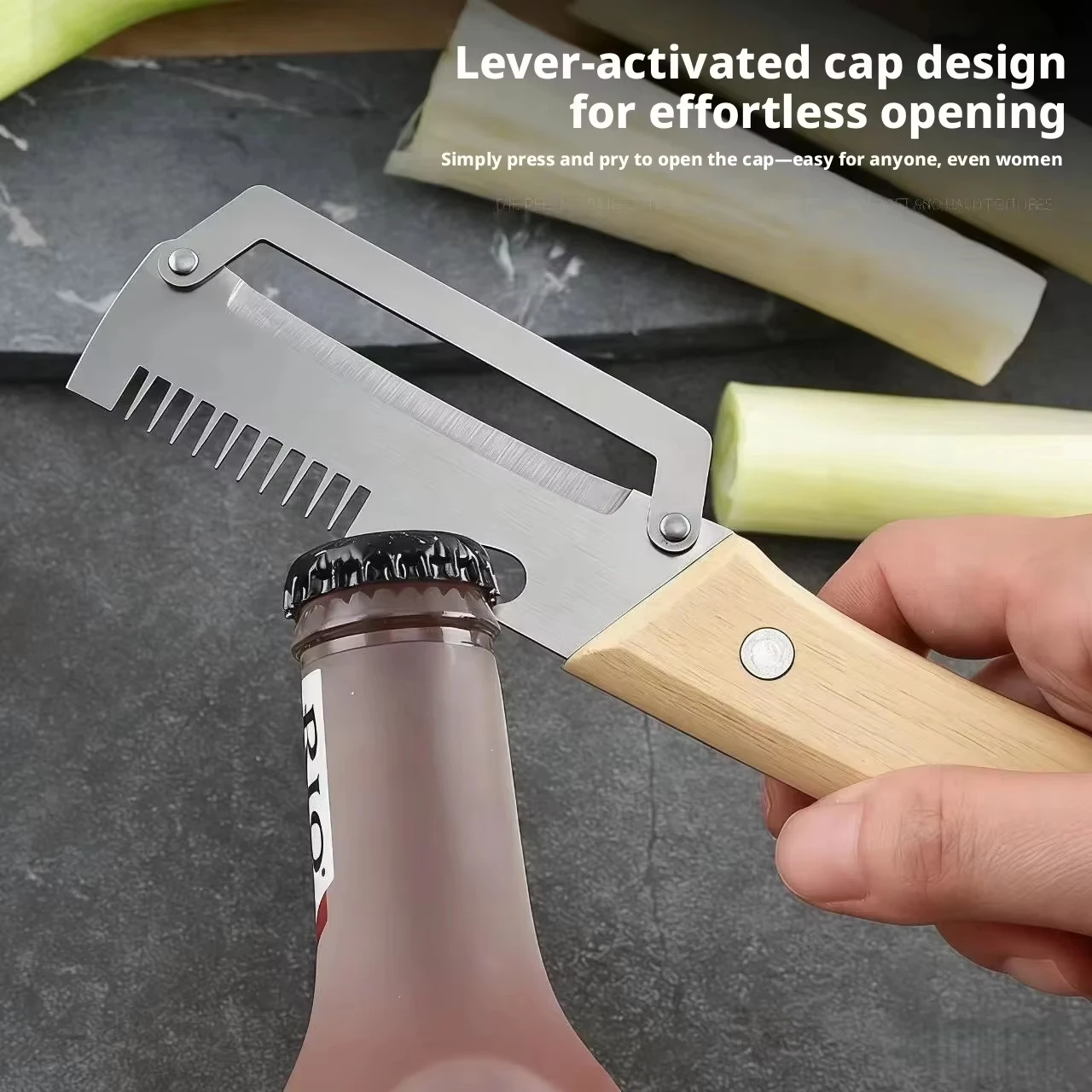 2-in-1 Stainless Steel Peeler Multi-Functional Serrated Vegetable Slicer Fruit Peeling Slicing Wooden Handle New Kitchen Knife - Image 4