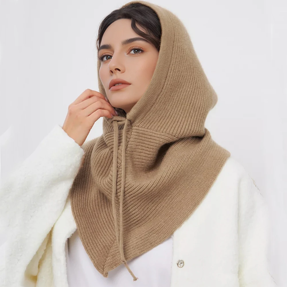 Winter Balaclava Hat Scarf for Women Warm Knitted Hooded Caps Outdoor Warm One-Piece Neck Collar Beanies Hats for Girls - Image 12