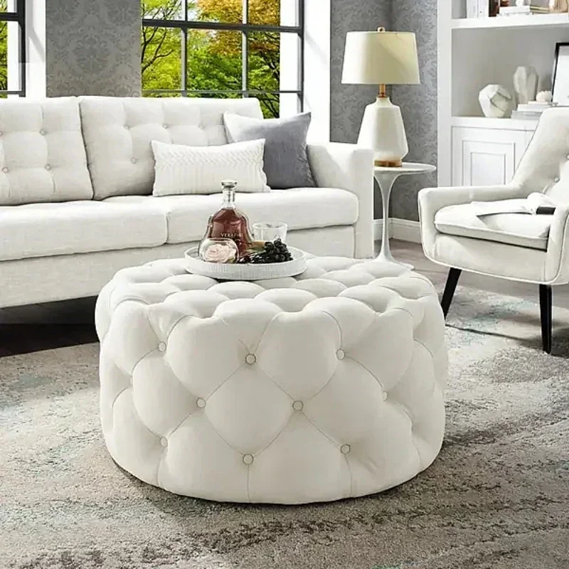 Nordic velvet Floor stool Corner sofa chair round vanity stool design big soft ottoman pouf Child Low stool luxury furniture - Image 2