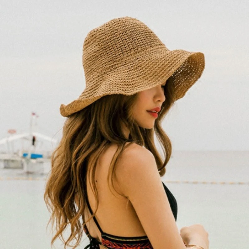 Beach Korean Straw Hat Summer Women Visor Bucket Hat Fisherman Hat Hand weaving Panama Girl Fishing Chapeau Sun Hats tool - Image 14
