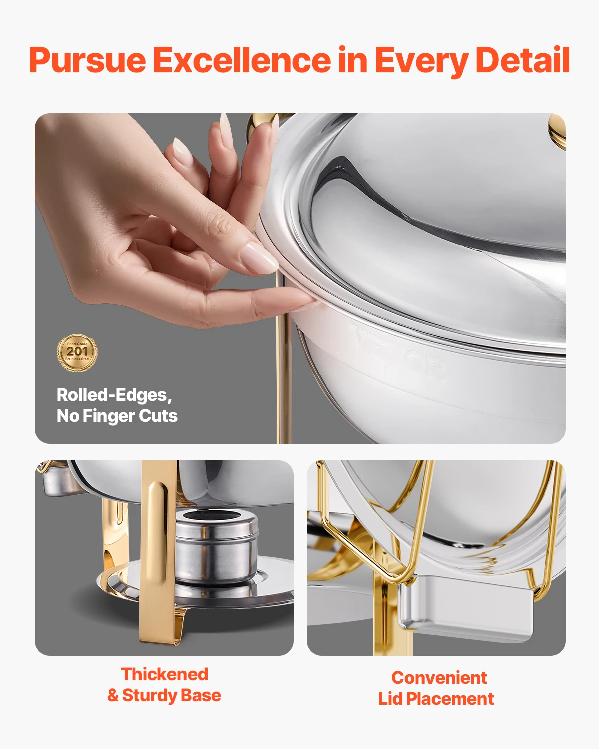SucceBuy 4 Pack Chafing Dish Buffet Set Stainless Steel Chafer w/4 Full Size Pan Round Catering Warmer Server for Party Banquets - Image 4