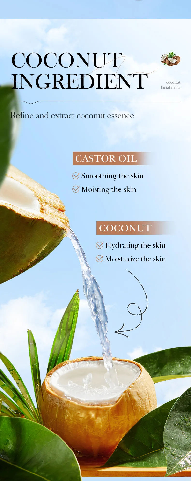 5pcs SADOER Coconut Face Mask Facial skincare Moisturizing Firming Hydrating Nourishing Facial Masks Face Skin Care Products - Image 10
