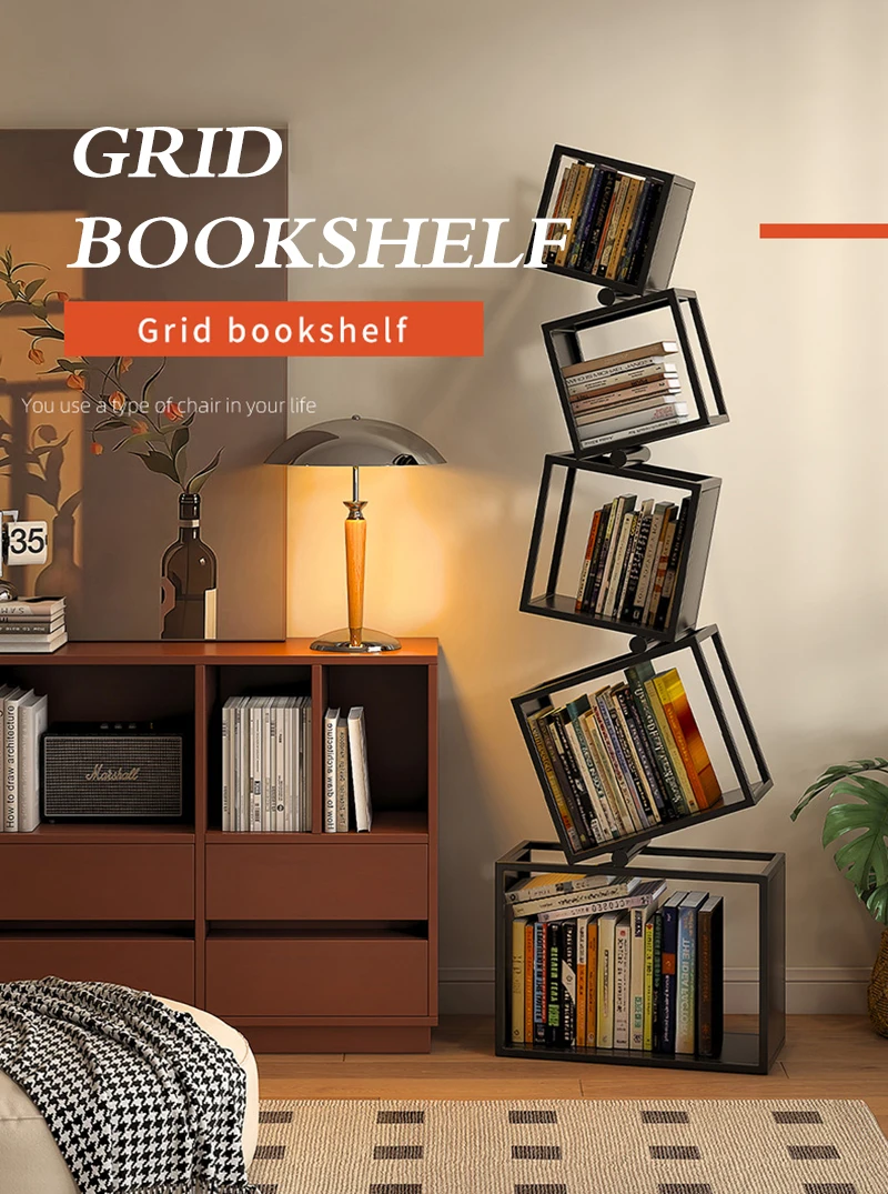5 Layer Grid Bookshelf Modern Simple Foldable Storage Metal Living Study Room Decoration Corner Arrange Floor Standing Bookshelf - Image 9