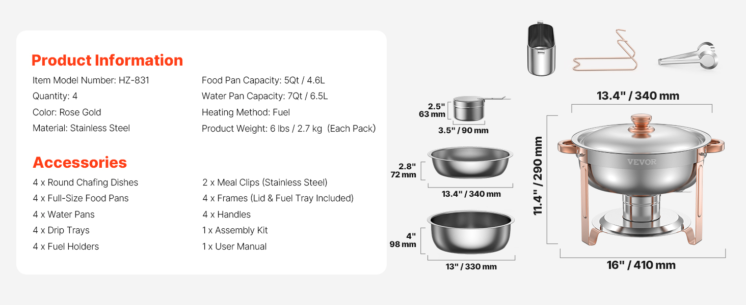 SucceBuy 4 Pack Chafing Dish Buffet Set Stainless Steel Chafer w/4 Full Size Pan Round Catering Warmer Server for Party Banquets - Image 19